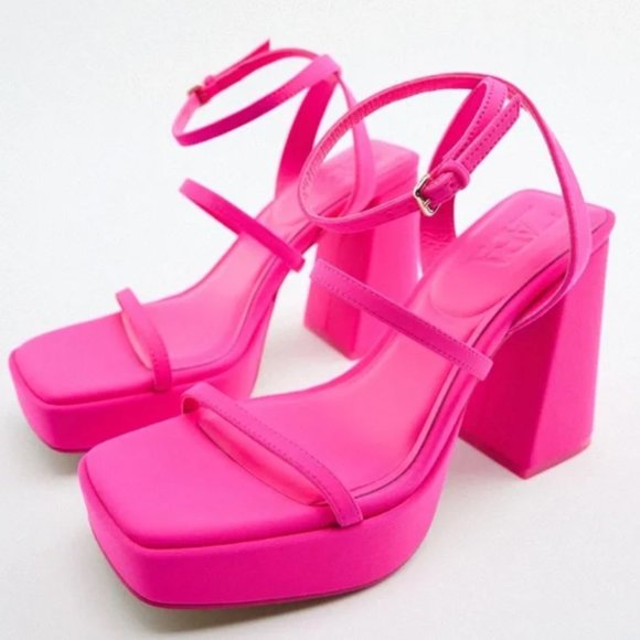 ZARA STRAPPY CHUNKY PLATFORM heel hot pink sz 6.5